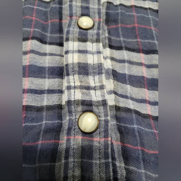 2 FOR💲1️⃣ American Eagle Blue/White Plaid 100% Cotton Snap Button-Down Sz 0 - Picture 11 of 12